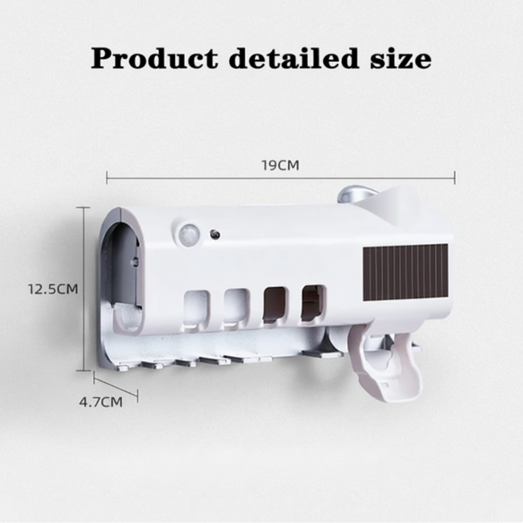 UV Toothbrush Holder & Automatic Toothpaste Dispenser with Wall Mount, Solar Charging Bathroom Organizer